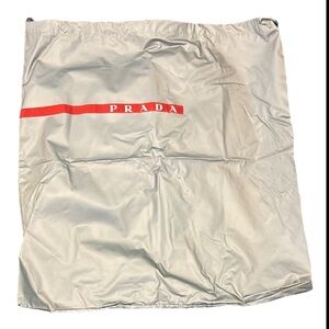 Prada Silver Drawstring dust Bag with Red logo Accent